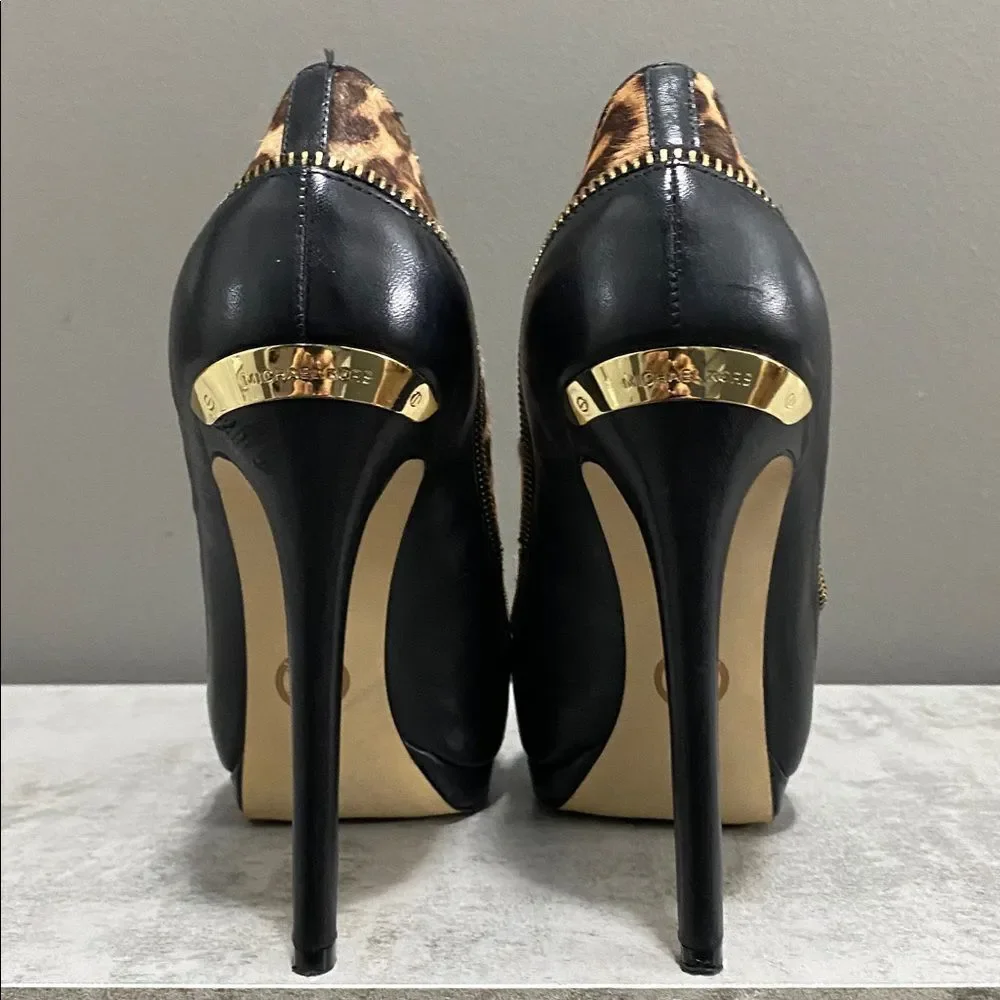 Michael Kors Leopard Cowhide and Black Stiletto Heels Size 8
